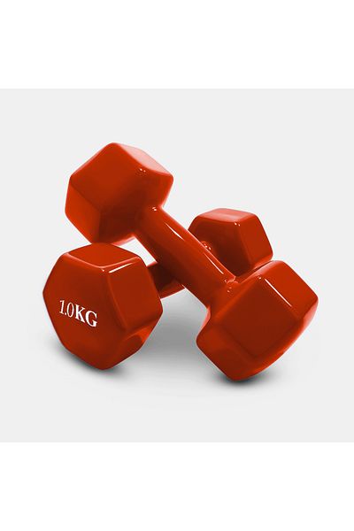 Athletos Set of 2 Athletos® dumbbells, 2 x 1 kg, cast iron interior, vinyl coating, Red