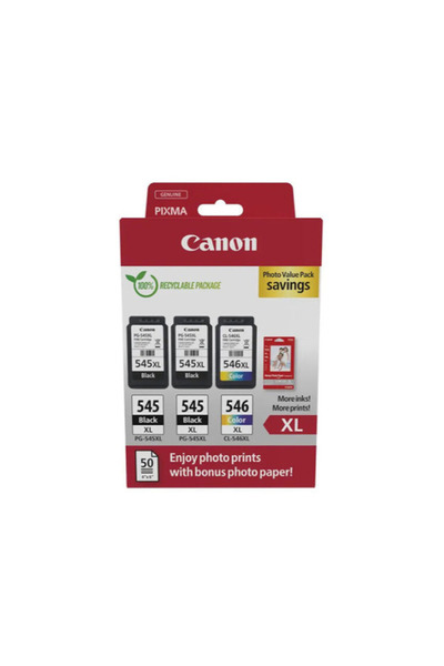 Canon Pachet foto 3 cartușe 2xPG-545XL + CL-546XL + hârtie foto 10x15 50 coli