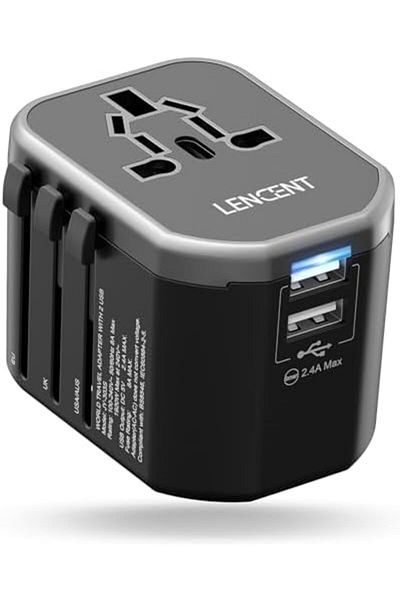 LENCENT Universal Travel Adaptor Plug with 2 USB Ports, International Power Adapter with UK/USA/EU/A
