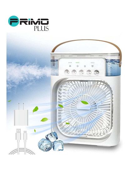 Primo Plus Portable Air Conditioner White, 600ml Water Spray Fan, Small Portable Air Cooling Fan with Night Lig