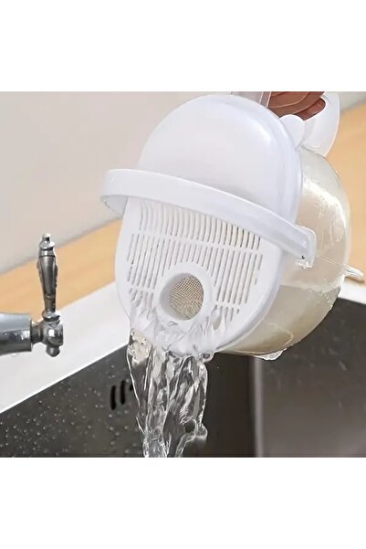 divendi-ro Strainer for rice, with sieve and lid, plastic, capacity 1L, 15.5x17cm, white-transparent