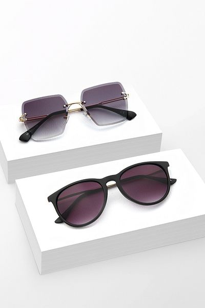 Aqua Di Polo 1987 Black Round Sunglasses & Black Cutout Glass Women Sunglasses Set Stcc021601