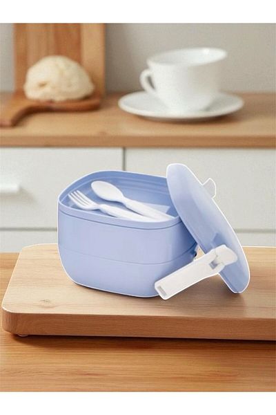 Bayev Urv Blue 2-Layer Lunch Box with Fork and Spoon - Lunch Box
