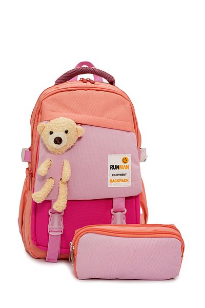 eBavul Plush Teddy Bear Detailed Girl's Primary School Bag Set