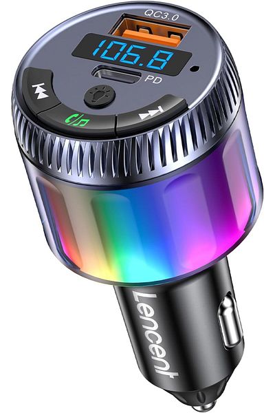 LENCENT Bluetooth 5.3 Car FM Transmitter, Type-C PD 30W & QC 18W Fast USB Charger