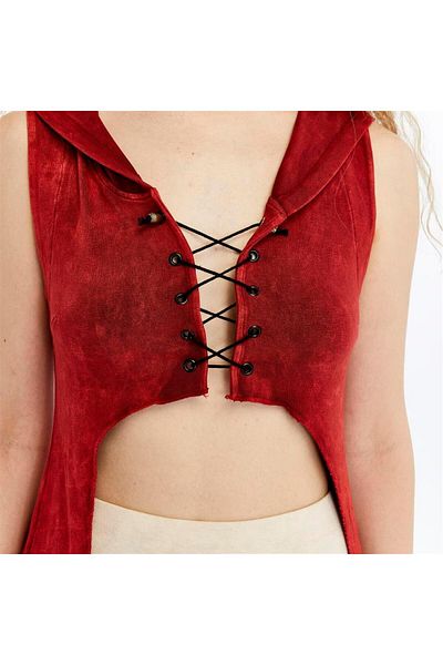 S-Ponder Women's Bohemian Cut Hooded Slit Blouse with Lace Detail