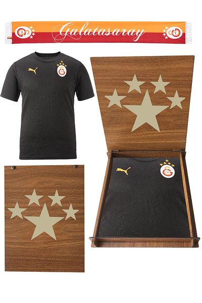 Galatasaray Licensed Puma a Team Training 5 Star T-Shirt Scarf and Gift Wooden Box