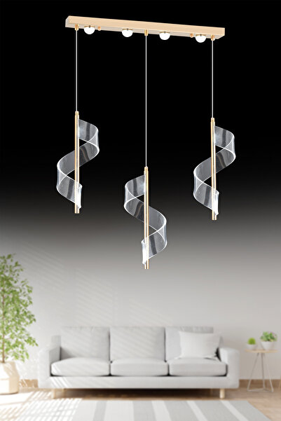 İstanbul Avize Mira 3'lü Gold 3 Renk Led Yemek Masası Modern Ledli Avize