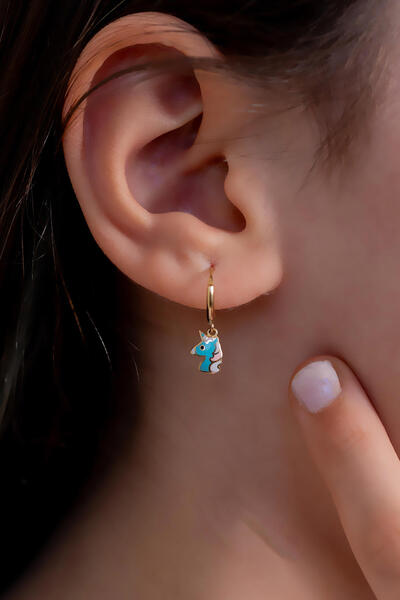 Bayar Gold 14 Ayar Altın Unicorn Figürlü Çocuk Halka Küpe