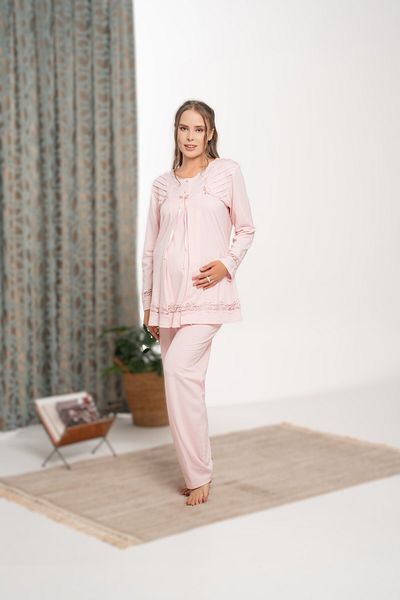 Pelin Women's Powder Lace Detailed Maternity Pajama Set