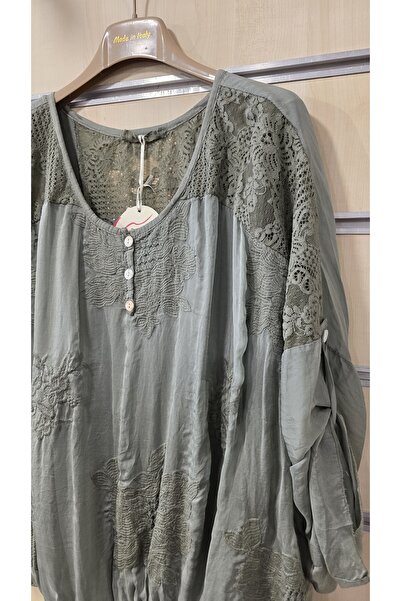 Park Moda Μεταξωτή μπλούζα με 3 κουμπιά με δαντέλα