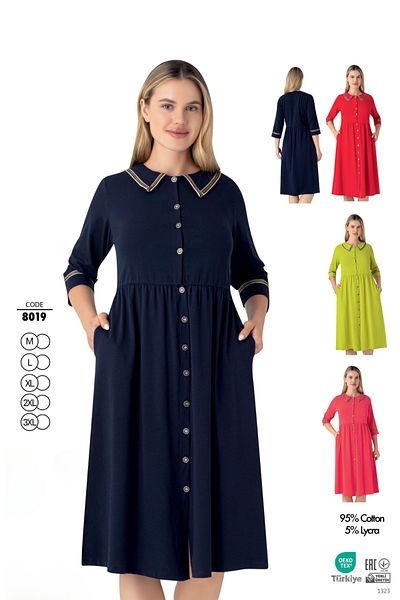 ROMEO LİFE Women's Cotton Lycra Buttoned Dress 8019