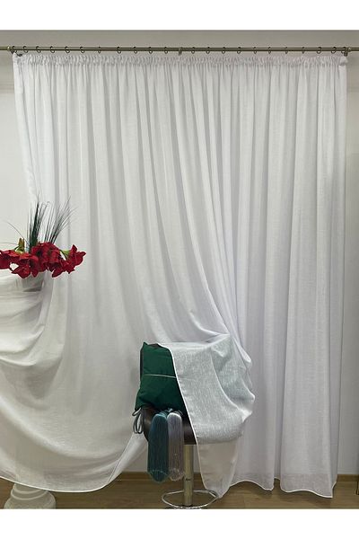 Liz Line Embroidered linen curtain, with small stripes, with rejansa, white, from the "Estrias" collection by Liz Line PD060