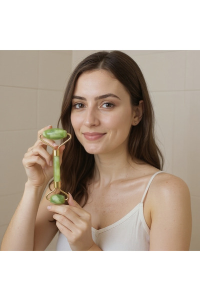 YMB Jade Roller Yeşim Taşı Masaj Aleti - Kırışıklık ve Göz Altı Şişkinlik Gid...