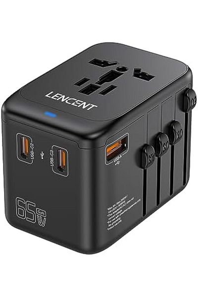 LENCENT International Travel Adapter, GaN III 65W Universal Travel Charger with 1 USB-A & 3 USB-C PD