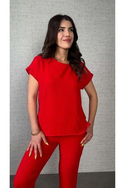 Aymood Women's Short Sleeve Round Neck Aerobin Blouse and Trousers Double Suit