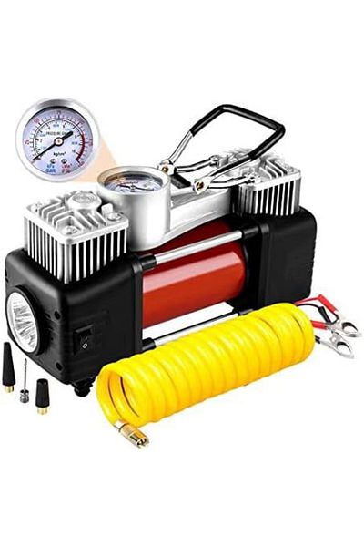 CFT Portable Double Cylinder Air Compressor Tire Inflator with LED Flashlight, 12V Compact Air Pump