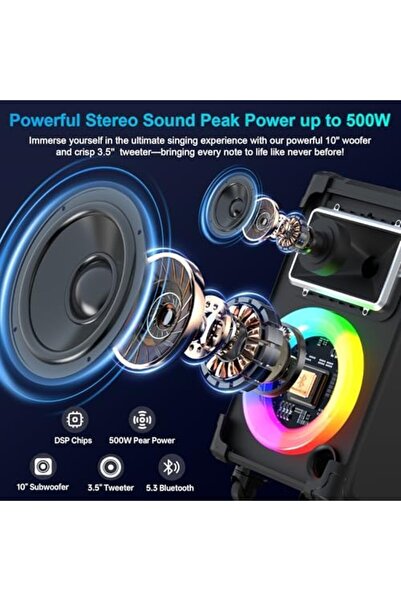 JYX جهاز كاريوكي، مكبر صوت كاريوكي كبير الحجم مقاس 10 بوصات مزود بميكروفونين لاسلكيين، يعمل بتقنية البلوتوث