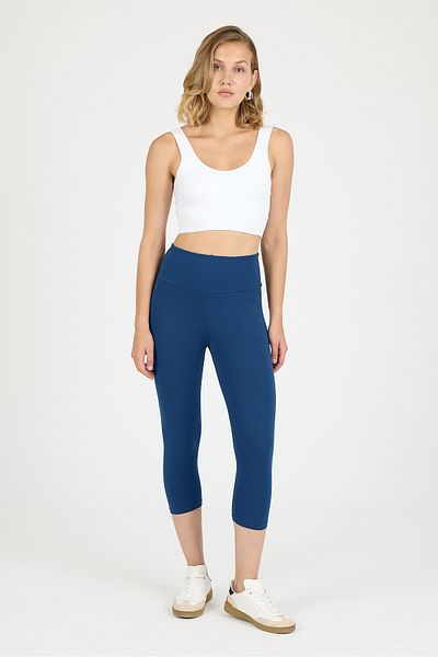 Malabadi Women's Navy Blue Combed Modal High Waist Sports Capri Leggings 1909