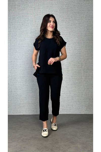 Aymood Women's Short Sleeve Round Neck Aerobin Blouse and Trousers Double Suit