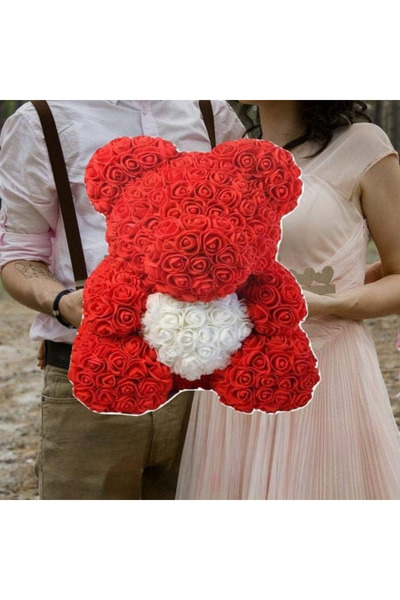 MNS Decorative teddy bear with soap roses – 25 cm – red