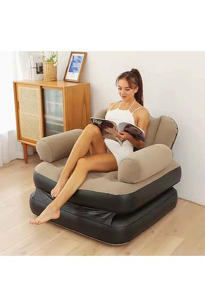 divendi-ro Inflatable sun lounger, 2 in 1, PVC, 100x98x90 cm, brown/blue, Brown