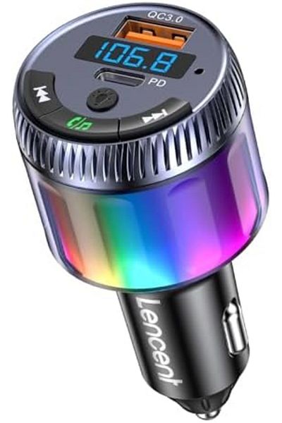 LENCENT Bluetooth 5.3 Car FM Transmitter, Type-C PD 30W & QC 18W Fast USB Charger