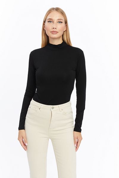 LAENT Women's Black Cream Stand Collar 2-Piece Bodysuit