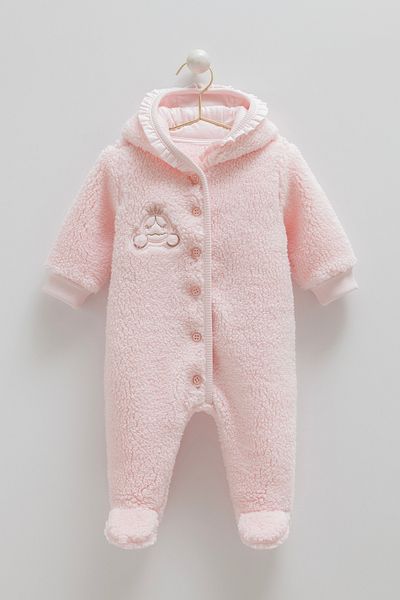 Caramell Welsoft 100% Cotton Baby Girl Plush Jumpsuit – Hooded, (1-12 Months)