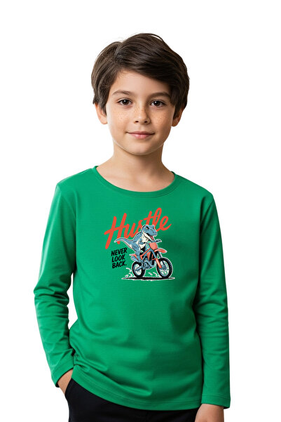 YA KO KİDS Hanorac pentru băiat cu gât rotund DINO HUSTLE PRINT