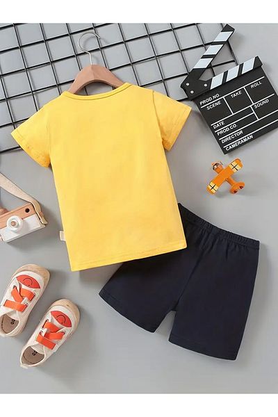 Styli Boys Yellow Vehicle Graphic T-Shirt and Shorts Set