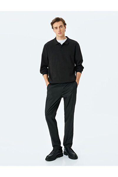 Koton Polo Neck Sweatshirt Basic Buttoned Cotton Interlock Fabric