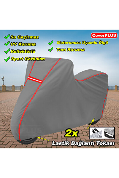 MotoEN Sport Reflektörlü Gri KIRMIZI DİKİŞLİ Honda NSS250 (Forza 250) Uyumlu Motosiklet Brandası,Örtü