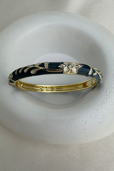 Modex Special Series Colorful Enamel Flower Pattern Stone Handcuff Bracelet (Diameter: 6cm)