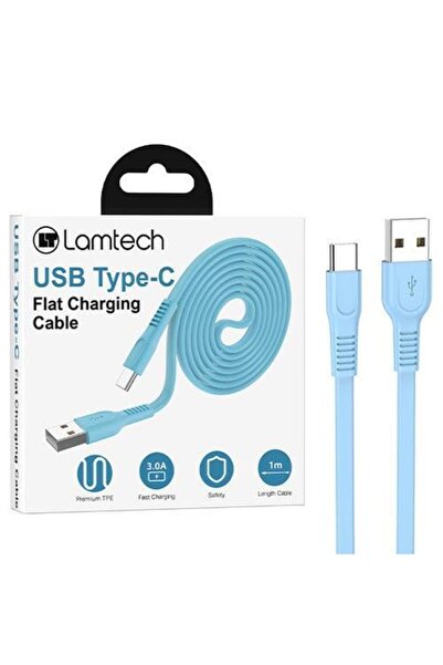 Lamtech Charging and Data Cable Lamtech, USB to Type-C, Flat, 3A, 1m, Blue