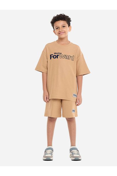 Victor and Jane By Styli Boys Brown Embroidered T-Shirt and Shorts Set