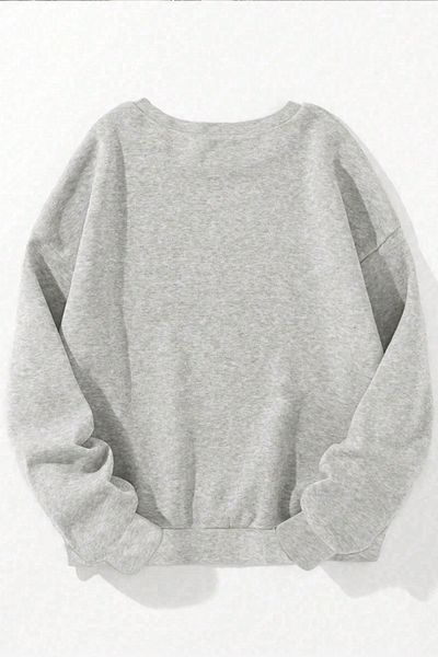 Know Women's Gray Nyc Printed Crew Neck Oversize Sweatshirt