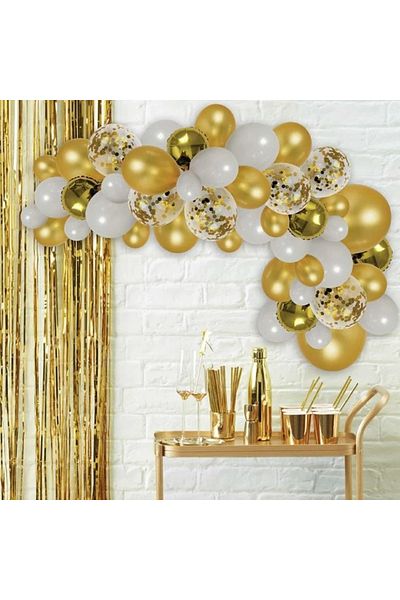 divendi-ro Party Decoration Set with Balloons, White, Gold, 70pcs