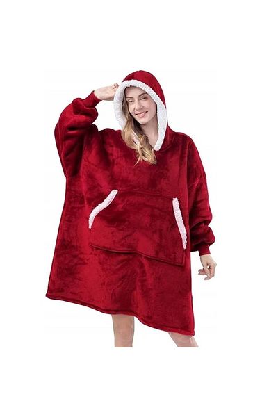 divendi-ro Kangaroo sweatshirt with kangaroo pocket and hood, warm fleece, 78x85cm, red