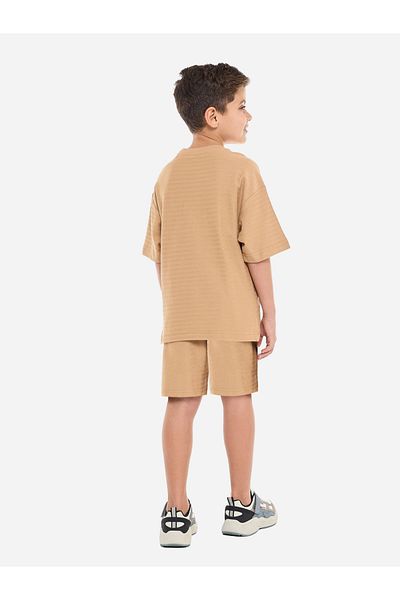 Victor and Jane By Styli Boys Brown Embroidered T-Shirt and Shorts Set