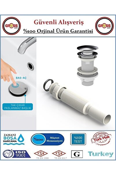 GrossAVM Pop-up Bas Aç Körüklü Lavabo Sifonu - Aç Kapa Sifon