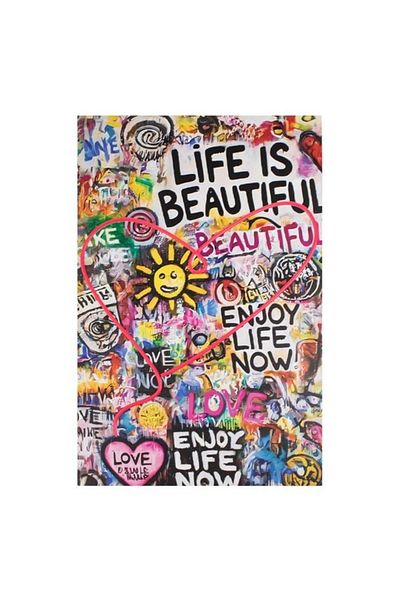 divendi-ro Decorative acrylic wall art with graffiti love pattern and LED Neon lights, 40x60 cm, multicolor