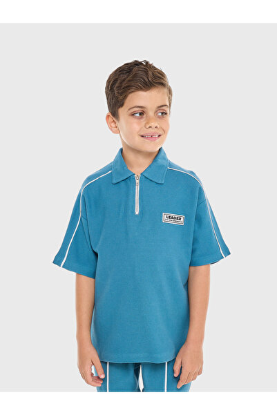 Victor and Jane By Styli Boys Piping Textured Knit Polo T-Shirt and Shorts Set