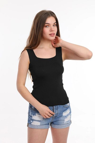 ribana Women's Sleeveless Blouse Thick Strap Undershirt Slim Summer Square Neck Knitwear - Black