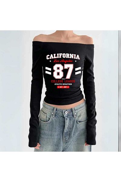 Touz Streetwear Printed Lace Black Long Sleeve Blouse