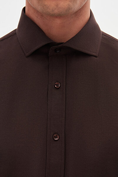 D'S Damat Ds Damat Slim Fit Bitter Brown Classic Tie Tie Μακρύ μανίκι Εύκολο σιδέρωμα πουκάμισο