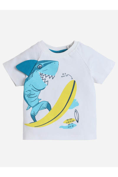 Victor and Jane By Styli Boys Shark Surfing Graphic T-Shirt and Shorts Set
