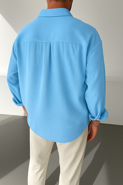 WAMOSSALAPLI Ayrobin Textured Owersie Linen Baby Blue Men's Shirt
