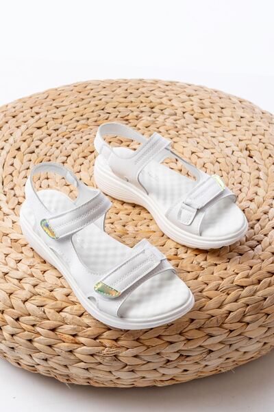 Budi Dm-363 White Helmet Velcro Stitched Daily Women's Sandals