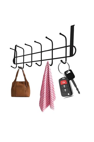 Generic Stainless Steel Over the Door Rack Organizer – 6/7 Hook Black Space-Saving Hanger for Coats, Towels.